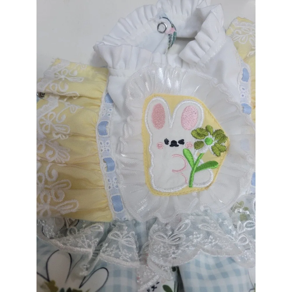 Dog or cat Pastel Bunny Embroidered Tiered Ruffle Pet apparel‎ Dress Small